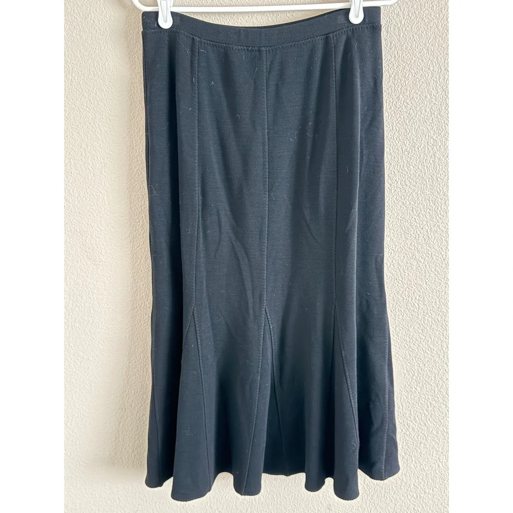 Eileen Fisher Black Italian Fabric Paneled Flare Midi Skirt‎ Womens Small S